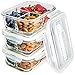 Glass Food Storage Containers Leakproof Meal Prep Lunch Containers Airtight with Locking Lids, Built-in Cutlery Set, Microwave, Freezer, Oven & Dishwasher Safe, BPA Free & FDA Approved (3 Set, 34 oz)