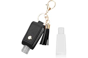 Unaone 1oz/30ml Hand Sanitizer Holder Travel Size, Empty Bottles Leather Sanitizer Holder with Keychain Portable Small Squeeze Bottle Refillable Container for Toiletry Lotion Liquid Soap Shampoo Black