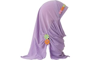 Suillty Kids Girls One Piece Muslim Hijab Scarf Floral Lace Hear Wrap Islamic Full Head Scarf Shawls