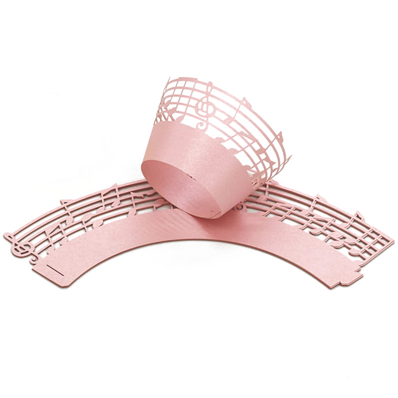 50x Music Notes Cupcake Topper Wrappers Case Cupcake Paper Liner Birtyday Party (Pink)
