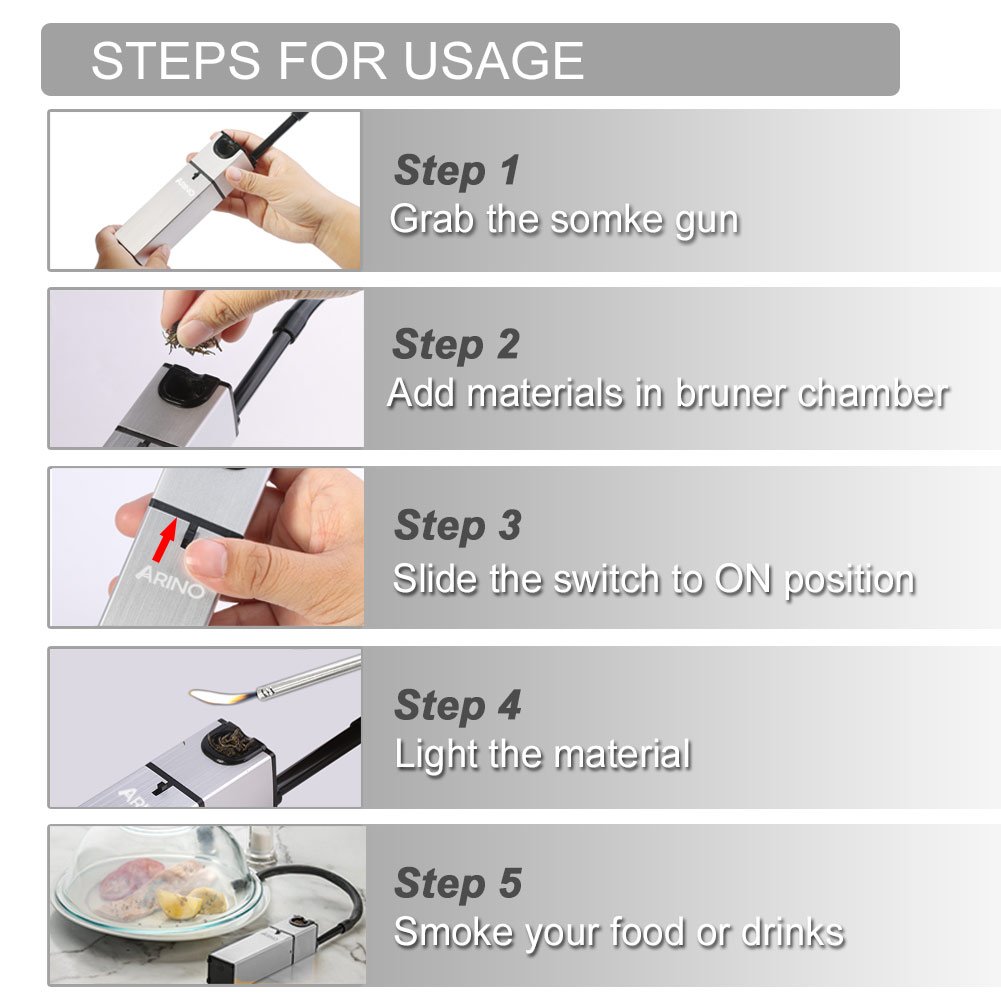 ARINO Smoking Gun Food Smoker, Handheld Smoke Infuser for Cool Smoking Meat Fish Cocktail Beverage Cheese Whisky Food Drinks by Igniting Smoking Chips, Portable Pro Smoker for Kitchen Home Outdoor BBQ