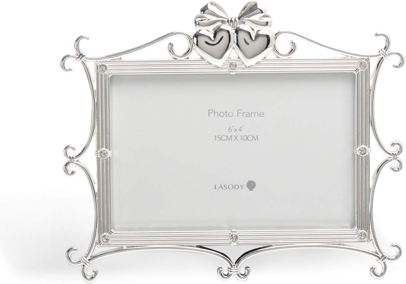 LASODY Silver Plated Heart Shaped Photo Frame Holds a 4" x 6