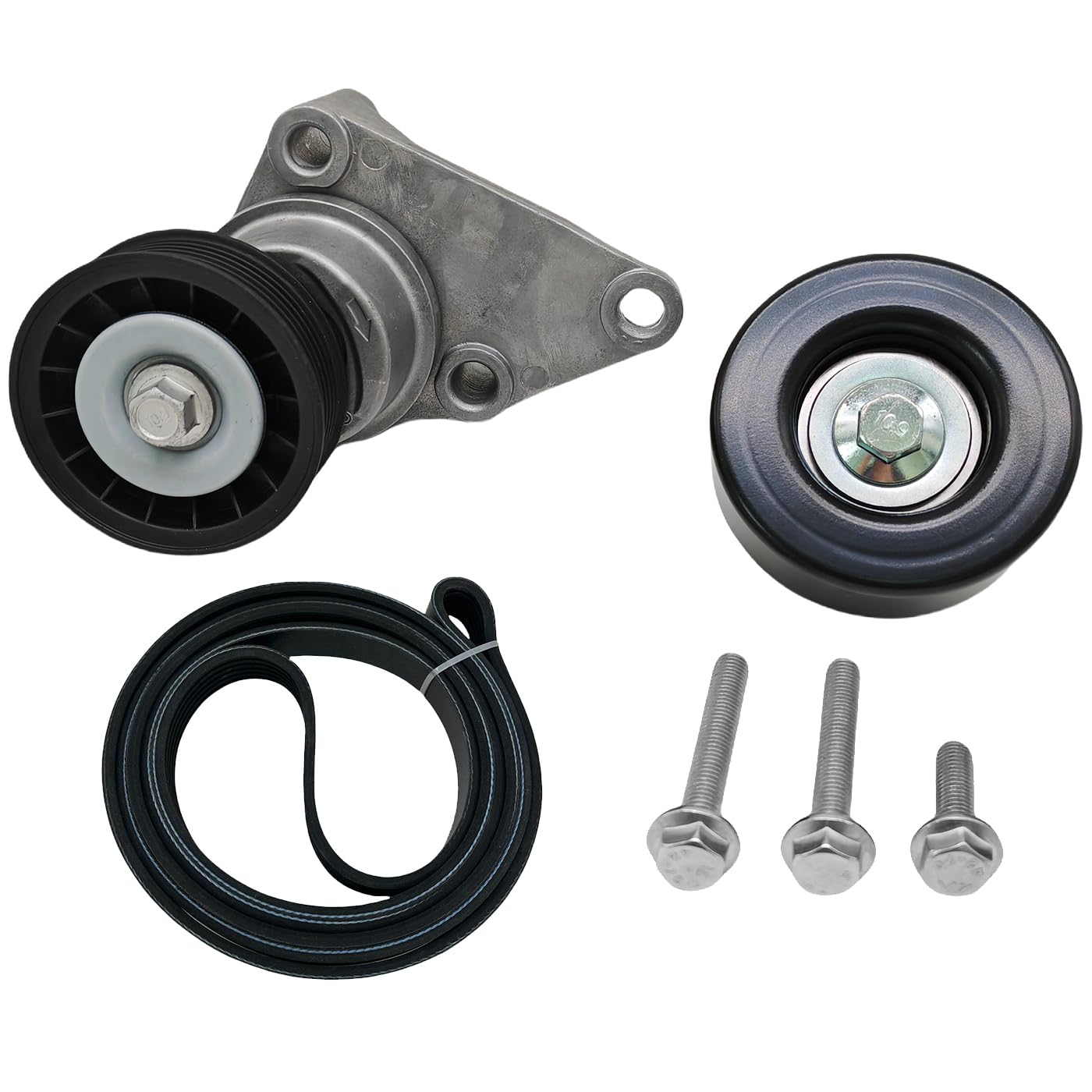 Photo 1 of 38158 Drive Belt Tensioner & Idler Pulley & Belt Assembly with Bolts Fit for Buick Rainier Cadillac Escalade Chevy GMC Hum/mer H2 H3 Isuzu Ascender NPR Replace 12580162 12609719