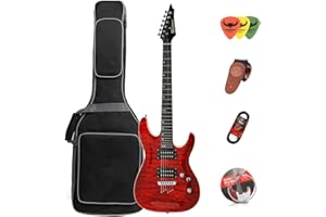 BENSSICA Electric guitar beginners beginners adult practice electric guitar advanced performance set professional grade-D170 (Red)