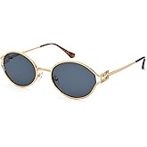 Bouryo Retro Oval Sunglasses for Women Men - Classic Trendy Small Round Sun Glasses Gold Metal Fashion Shades