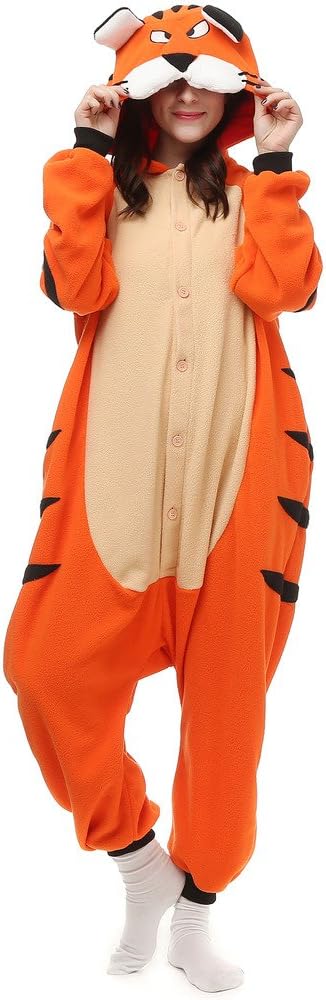 One Piece Bengal Tiger Onesie Pajamas Adult Hoodie Sleepwear Costume Jumpsuit Size L