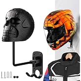 SANGMO Metal Skull Helmet Holder, Motorcycle Helmet Rack 180 Degree Rotation Wall Mount with 2 Hooks for Motorcycle Bike Baseball Rugby - Black