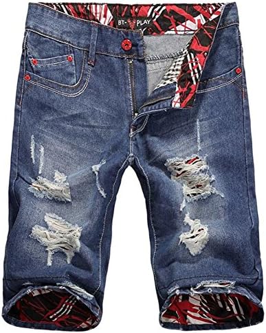 BUSTBB Men's Fashion Washed Ripped Slim Fit Casual Denim Jean Shorts