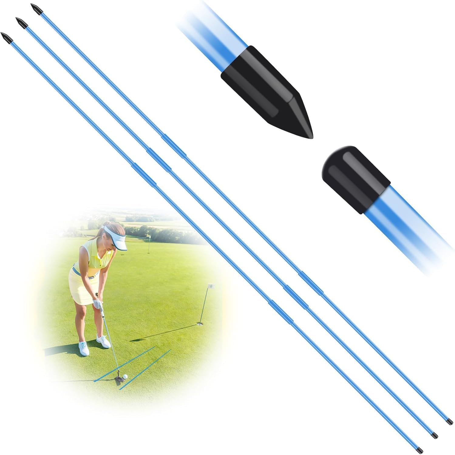 FINGER TEN Golf Alignment Stick Sticks Training Aid Rods Rod Cover Tool Swing Trainer Aids, Foldable Practice Rods Training Aiming Putting Full Swing Trainer Posture (3 Pack in Blue)