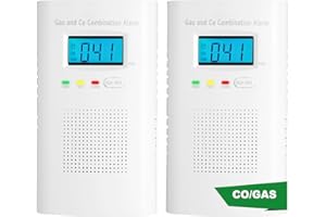 VZMCOV Combination Gas and Carbon Monoxide Detector Plug-in | CO Alarm & Natural Gas Combustible Detector | Digital Display, Battery Backup, Easy Install | for Home Kitchen Safety Monitoring 2-Pack