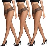 GIFTPIXIE 20D Sheer Tights for Women, 3 Pairs T Crotch Nylon Pantyhose, Sexy High Waist Lingerie Hosiery Stockings for Dress