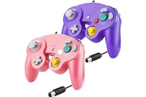 Luklihe 2PCS Wired Controller for Gamecube Nintendo Wii with Vibration Function(Purple- Pink)