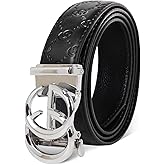 Aurolran Men&Womens Leather Dress Belt Business Automatic Buckle Belt Color-Black Silver Gold