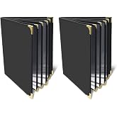 Menu Covers 8.5 X 11 Restaurant Menu Holders 4 Page 8 View, Black, 2 Pack | Faux Leather Menu Book with Clear PVC Sleeves Waterproof &amp; Durable for Restaurant, Bar, Caf&eacute;, Hotel