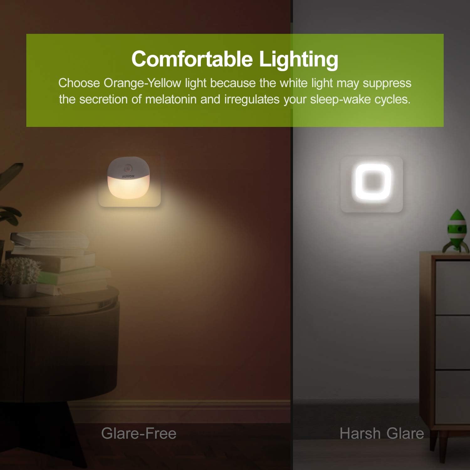 AUVON Plug-in LED Motion Sensor Night Light, Mini Warm White LED Nightlight with Dusk to Dawn Motion Sensor, Adjustable Brightness for Bedroom, Bathroom, Kitchen, Hallway, Stairs (4 Pack) - - 