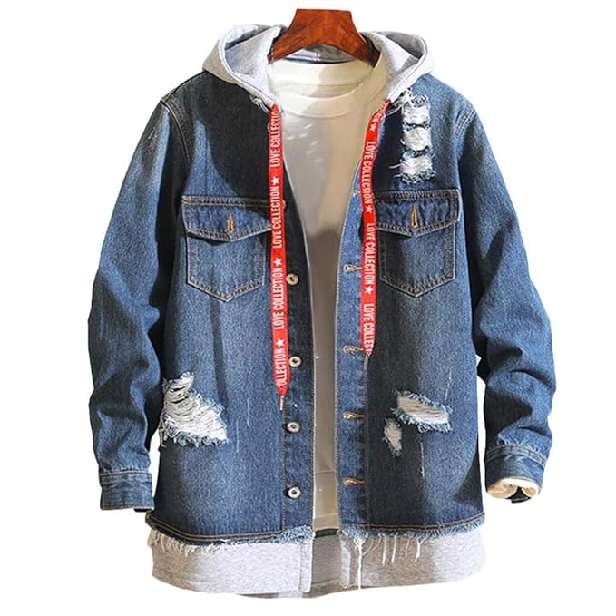 Amphia - Herren Jeansjacke - Vintage Mantel - Destroyed Denim Mantel und Taste, Männlich Herbst Winter Casual Vintage Wash Di