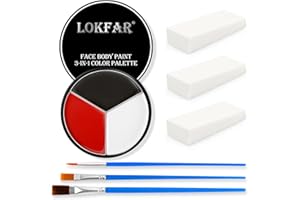 BEFIVECOK Black White Red Face & Body Paint - Blendable Facepaint Foundation with Sponge & Brush for Skin, Professional Halloween Face Make-up Kit for Zombie Clown Vampire Skeleton Skull Joker Costume