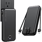 Nusyddy Portable Charger, 12000mAh 22.5W Fast Charging Power Bank with Built-in Cables & Wall Plug, Travel Essentials External Battery Pack, USB C Battery Phone Charger for iPhone, iPad, Samsung Black