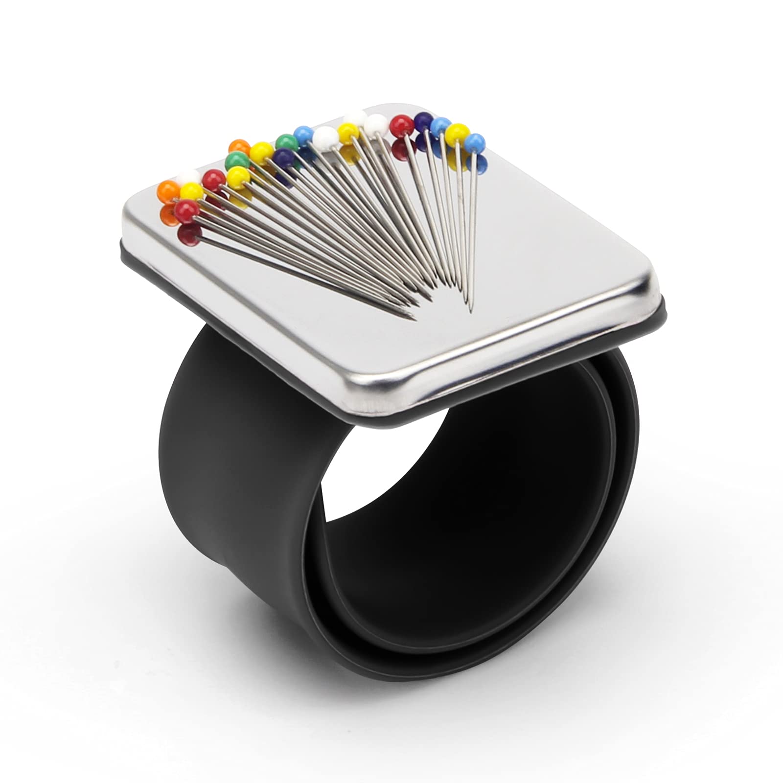 Magnetic Wrist Sewing, Portable Arm Pin Cushion Magnetic Pincushion with Wristband for Sewing Collection, Hair Stylists, and Quilting (Black)