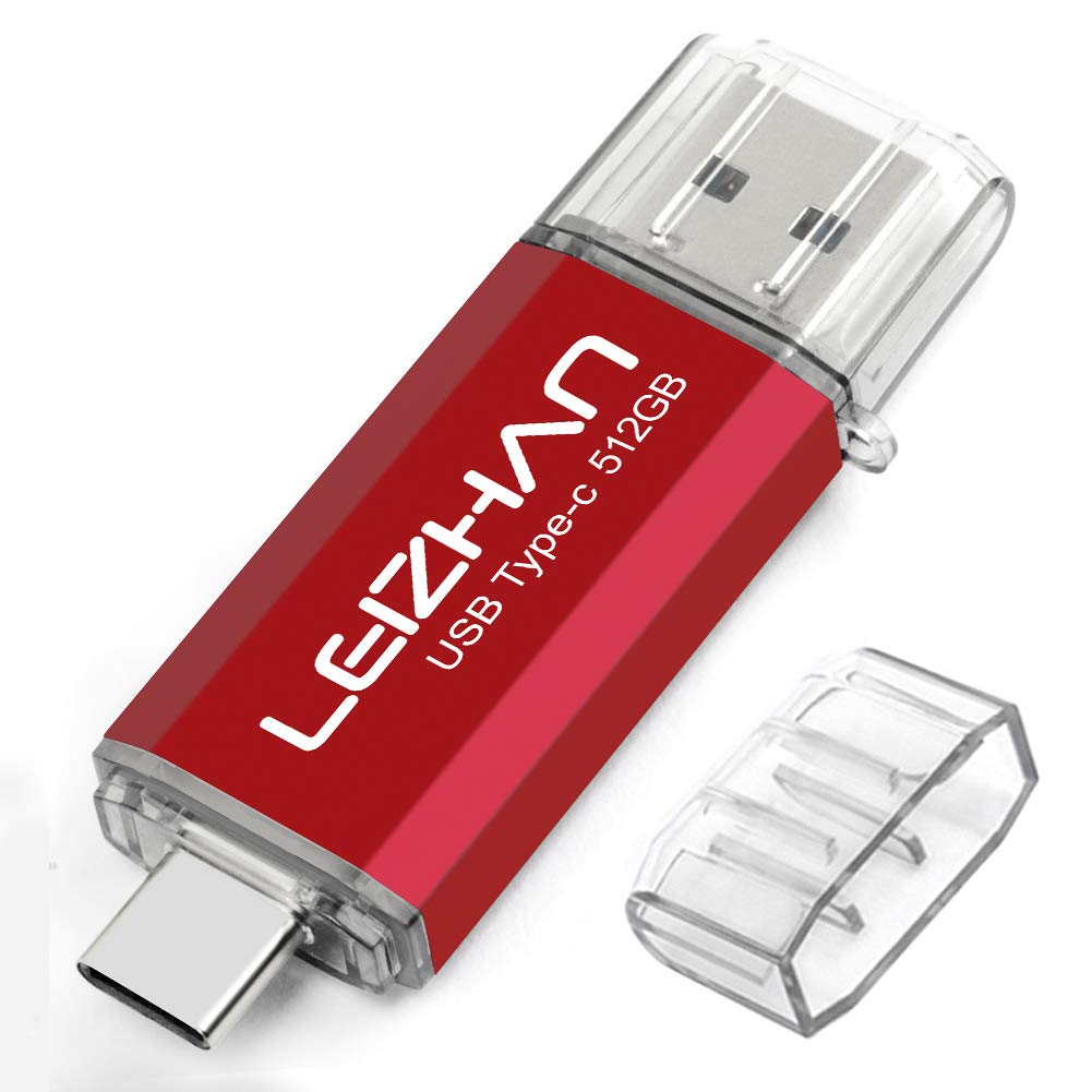 leizhan 512GB USB 3.0 Flash Drive Thumb Drives Jump Drive USB Memory Stick Type-C/USB-A 2 in 1 - Red