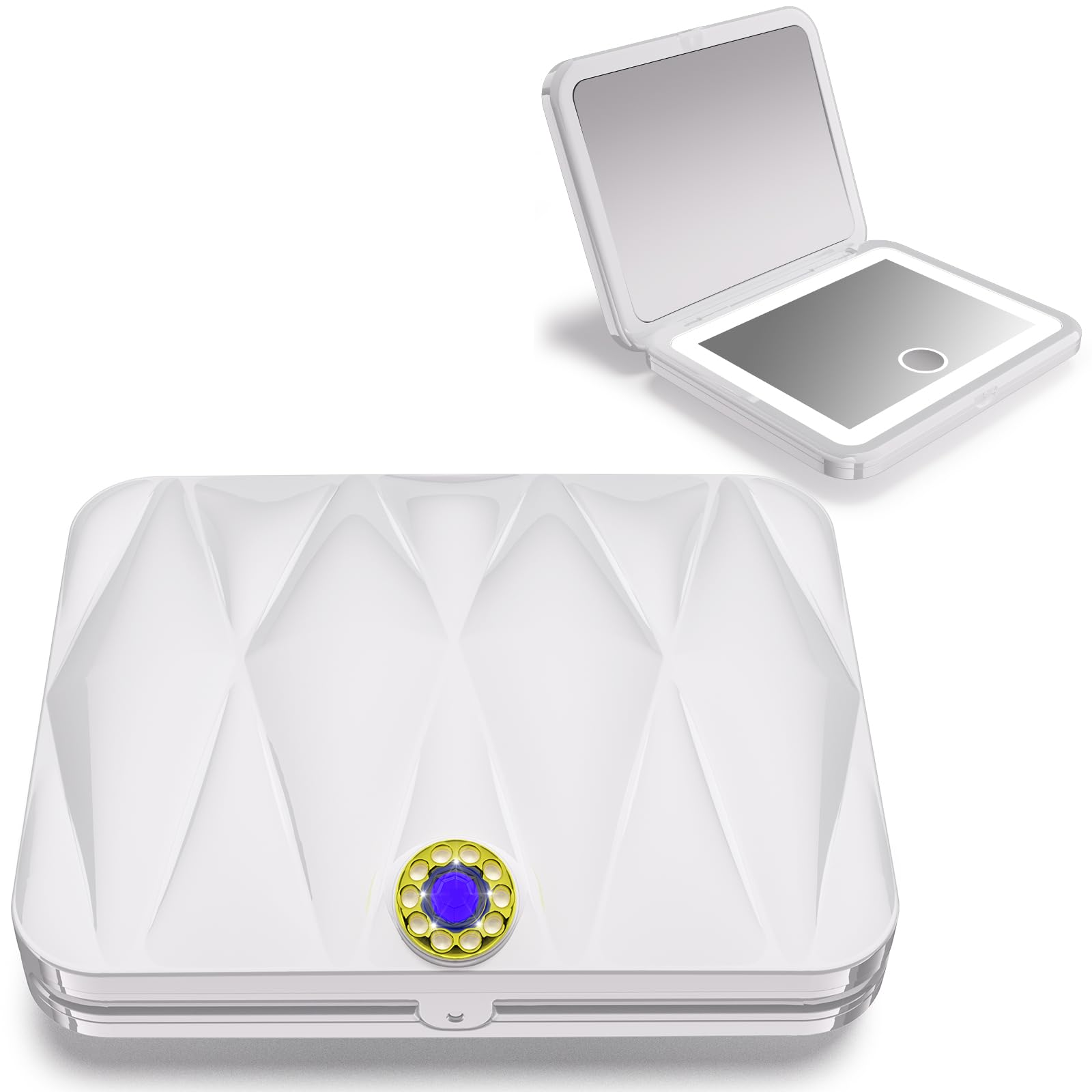 Rechargeable LED Lighted Compact Travel Mirror - 2-Sided Fold Mini Makeup Mirror with 1X/5X Magnification for Purse
