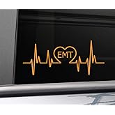 EMT Emergency Medical Technician Heartbeat Vinyl Decal Laptop Car Truck Bumper Window Sticker, 8" x 3.25", Orange