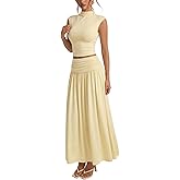 Verdusa Women's 2 Piece Sets Vacation Brunch Outfits Cinched Waist Fitted Crop Top with Maxi Skirt