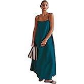 CHARTOU Women Summer Spaghetti Straps Linen Sleeveless Maxi Long Flowy Dress