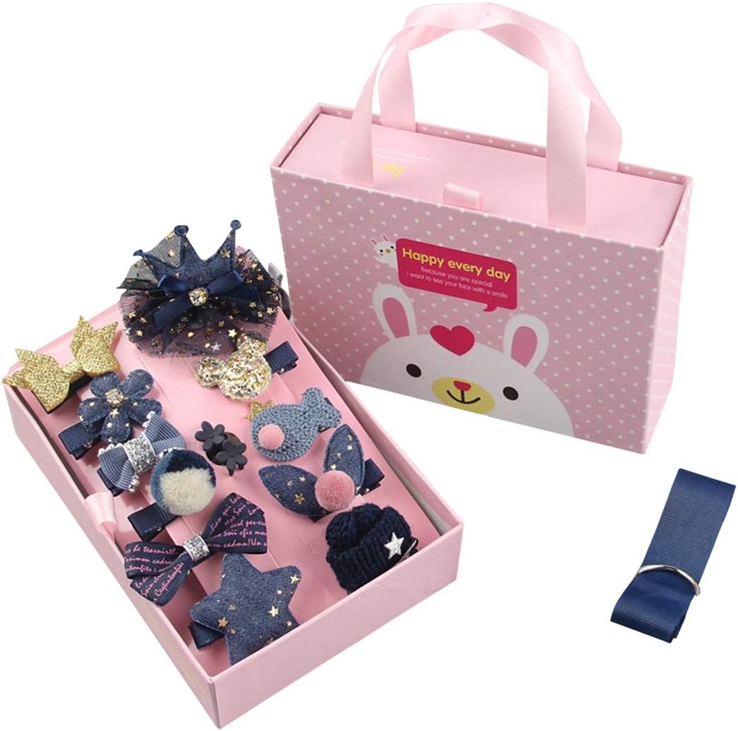 Hair Clips Kids Girl Bows Baby Headband Hairpin Ribbon Barrettes Hair Accessories Set for Xmas Gift Birthday Gift Children's Day Gift 18pcs (blue)