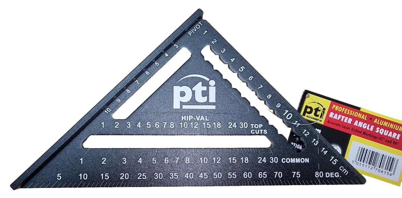 Rafter Square Metric 7 inch, 7" Aluminium Carpenters Roofing Square, Metric Woodwork Square, Triangle Ruler Protractor Anodised Aluminium
