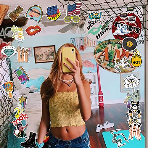 Retro Stickers for Water Bottles, BOENFU VSCO Waterproof Asethetic Trendy 100% Vinyl Stickers for Water Bottle Hydro Flask Laptop Computer Mackbook Ipad Car Luggage Phone, Dancing Skeleton Having Fun