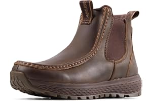 SUREWAY Men's Chelsea Boots - Lightweight Slip-On Work Boots with Moc Toe Design,Casual Leather Boots Slip-Resistant Rubber Outsole,Chukka boots for All-Weather Comfort (Office,Casual,Dress)
