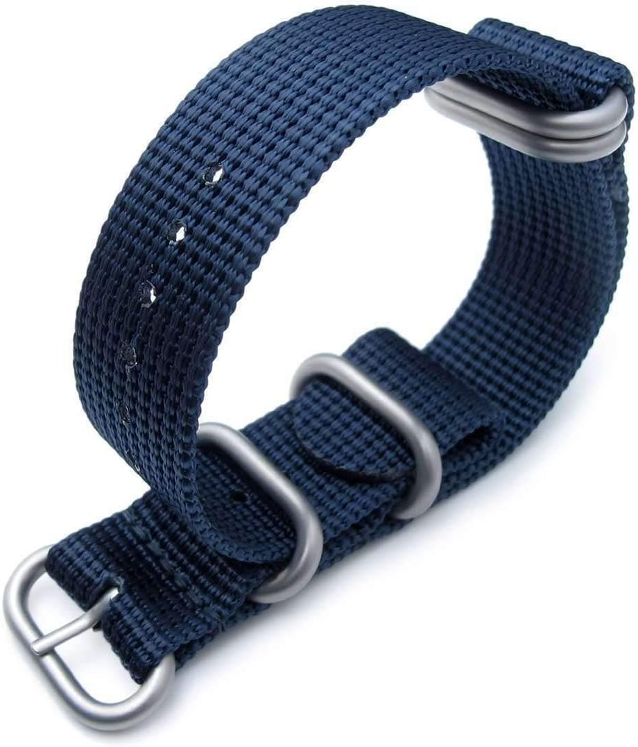 Strapcode MiLTAT 20mm, 22mm 5 Rings G10 Zulu Water Repellent 3D Nylon, Navy Blue, Brushed