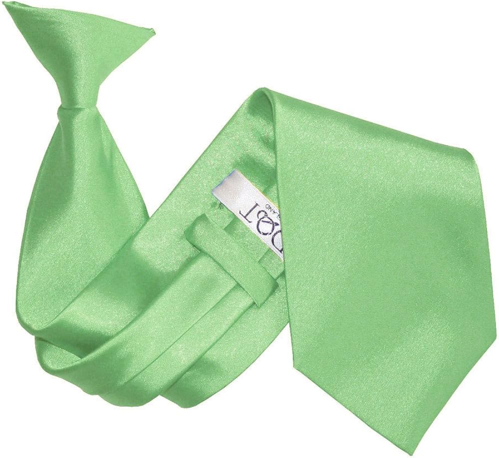DQT Mens Plain Satin Clip-On Tie - Pre-Tied Necktie for Wedding Business, Uniform, Security & Formal -Lime Green