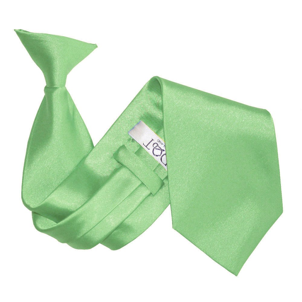 DQT Mens Plain Satin Clip-On Tie – Pre-Tied Necktie for Wedding, Business, Uniform, Security & Formal –Lime Green