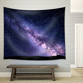 Landscape with Purple Milky Way. Night Sky with Stars and Hills at Summer - Fabric Wall Tapestry Home Decor - 51x60 inches