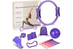Pilates Ring and Ball Set Yoga Accessories - Essential Home Set Including Pilates Circle, 2 Silicone Resistance Bands, Mini Y