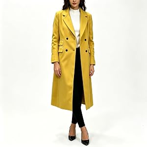 Womens Double Breasted Long Trench Coat Elegant Lapel Overcoat Casual Mid Length Jacket Outerwear