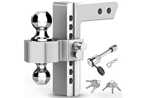 Tlvuvmo Adjustable Trailer Hitch - 8 Inch Drop Hitch (Fits 2-Inch Receiver), 12,500 LBS GTW Aluminum Tow Hitch, (2" & 2-5/16") Chrome Plated Steel Ball Mount & Anti-Theft Locking Hitch Pins