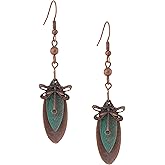 MINACHI Boho Antique Copper Tone Dragonfly Long Dangle Drop Earrings for Women with Patina Charm, Vintage Rustic Western Festival Statement Jewelry Gift