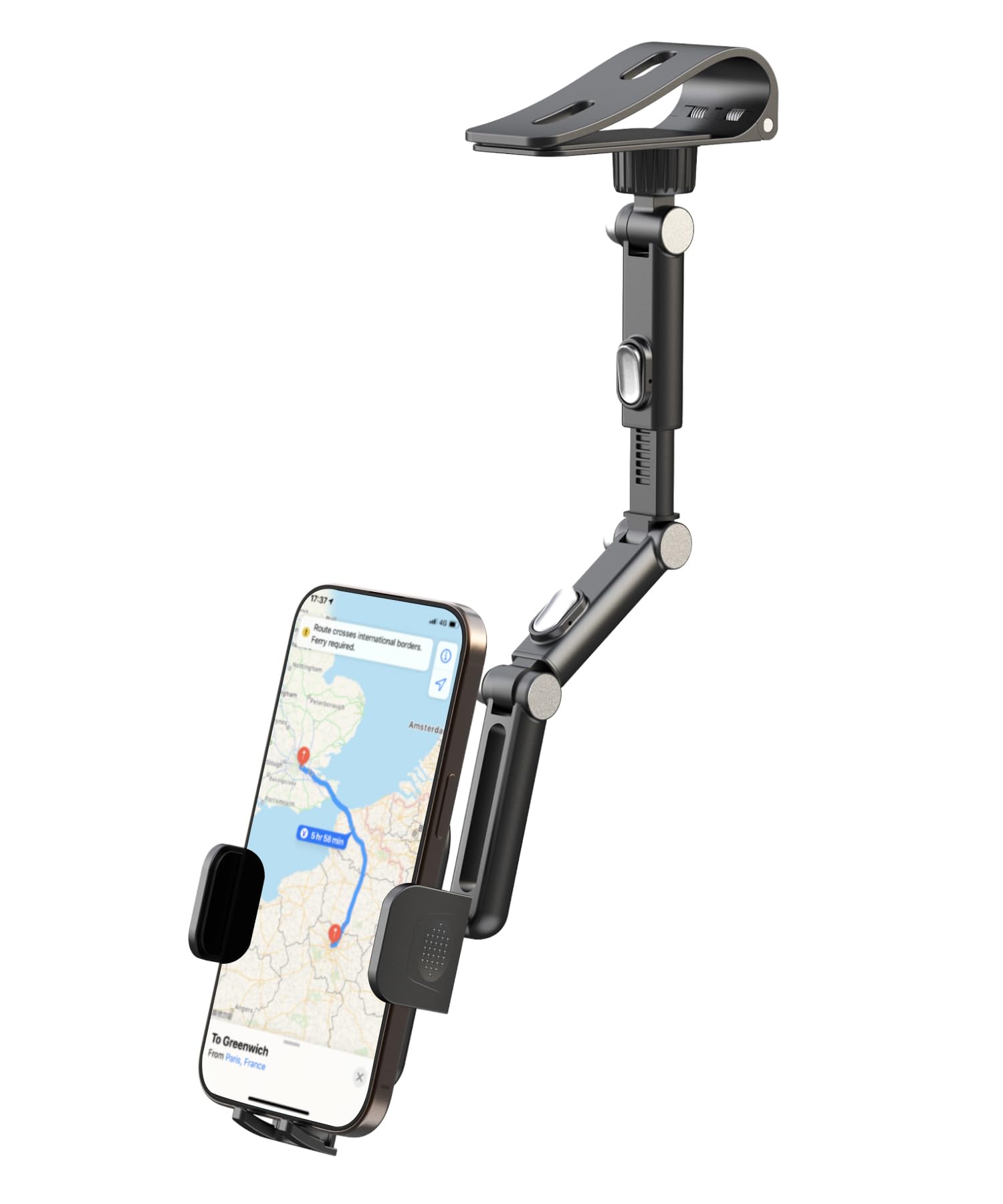 Photo 1 of Karmus Sun Visor Phone Holder for Car, Aluminum Alloy Clip-on Sunvisor Phone Mount with Auto-Lock, 360° Rotation & Extendable Arm, Hands-Free Car Visor Cell Phone Holder Compatible with iPhone Android