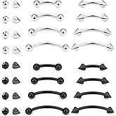 Lcolyoli Eyebrow Piercing Jewelry Stainless Steel Eyebrow Rings 16G Curved Barbell Vertical Labret Lip Jewelry Rook Daith Earrings Small Belly Button Ring for Women Men