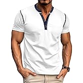 Asamqu Mens Short Sleeve Shirts Casual Cotton Henley Shirts Slim Fit Summer Classic T-Shirts