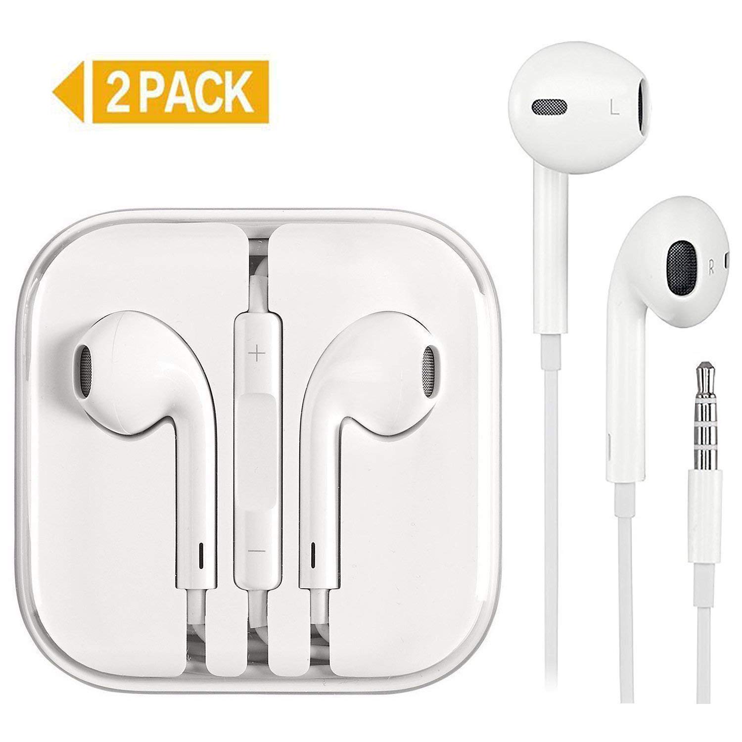 2 Pack Earphones/Earbuds/Headphones, KEKH Stereo Microphone&amp;Remote Control IP 6/5/4 Pad Pod More Android Smartphones Compatible 3.5 mm Headphone（White 07）