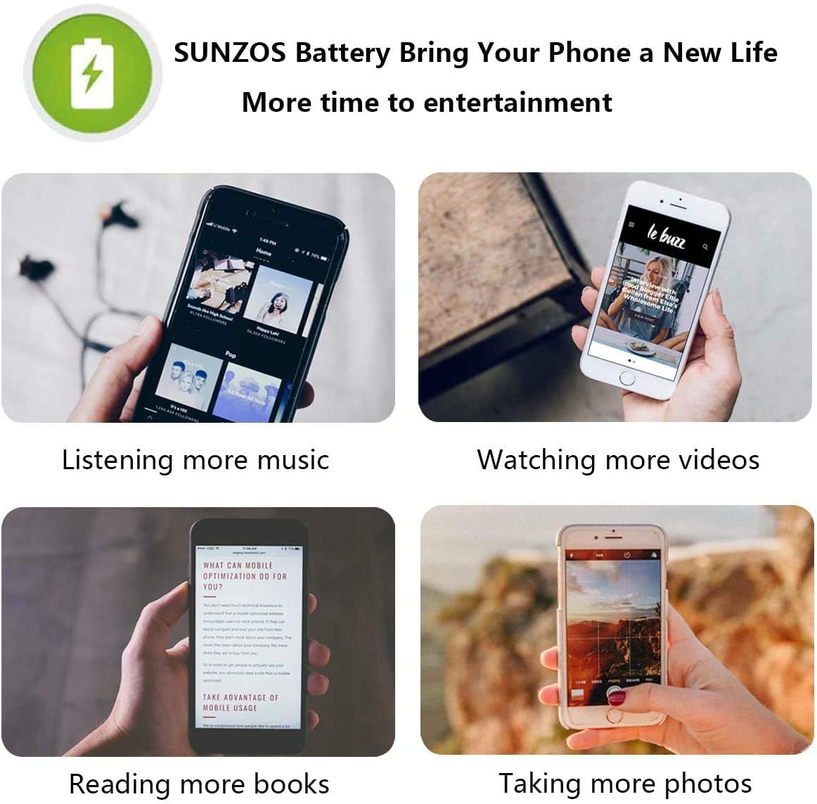 Battery for iPhone 6s, SUNZOS 3.82V 2200mAh High Capacity Replacement Battery Kit for iPhone 6s, 2020 Upgraded with Professional Tool Kit Instruction & A Phone Ring Stand: Home Audio & Theater