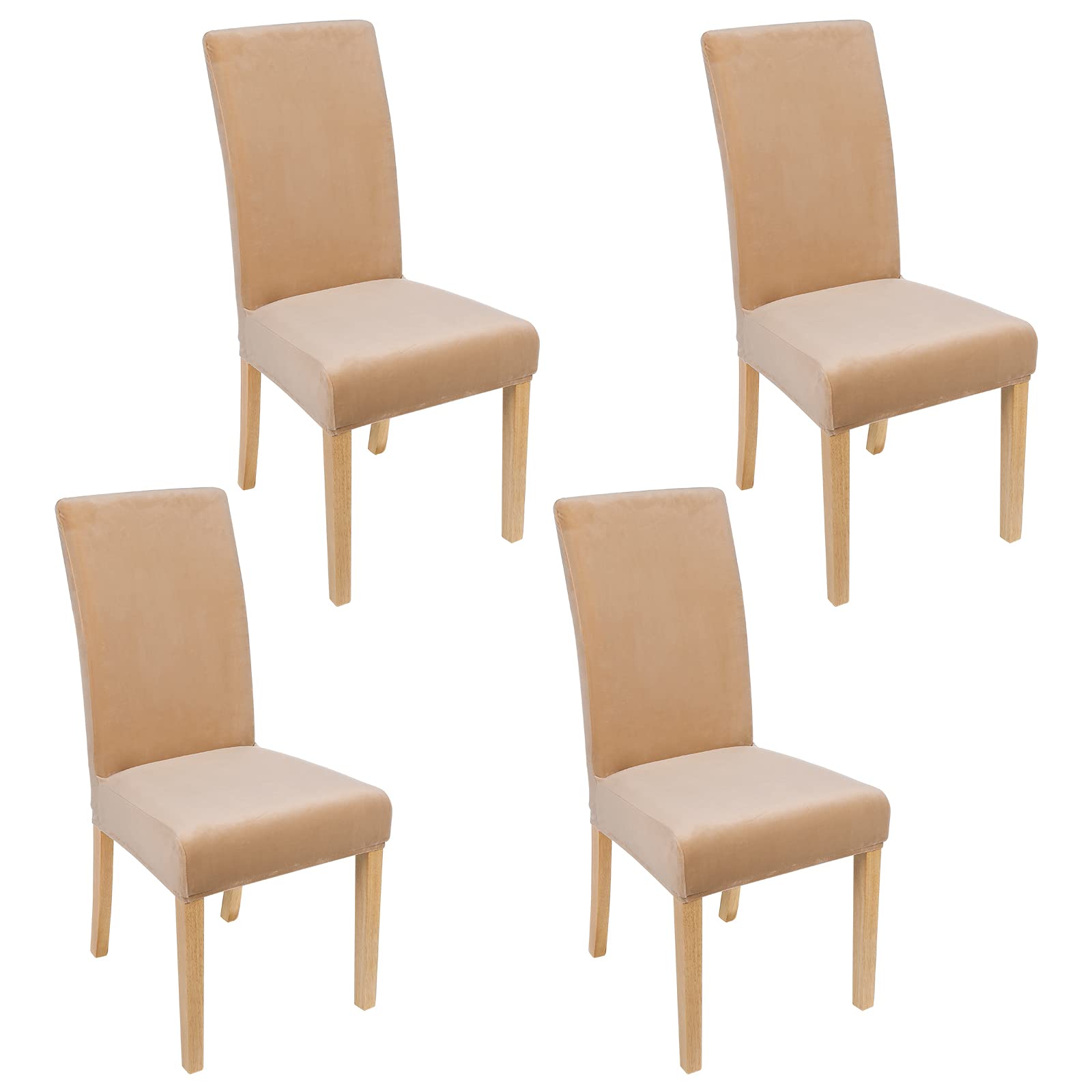 Photo 1 of Smiry Velvet Stretch Chair Covers for Dining Room Set of 4, Soft Fit Removable Washable Kitchen Parsons Chair Slipcover Protector, Beige