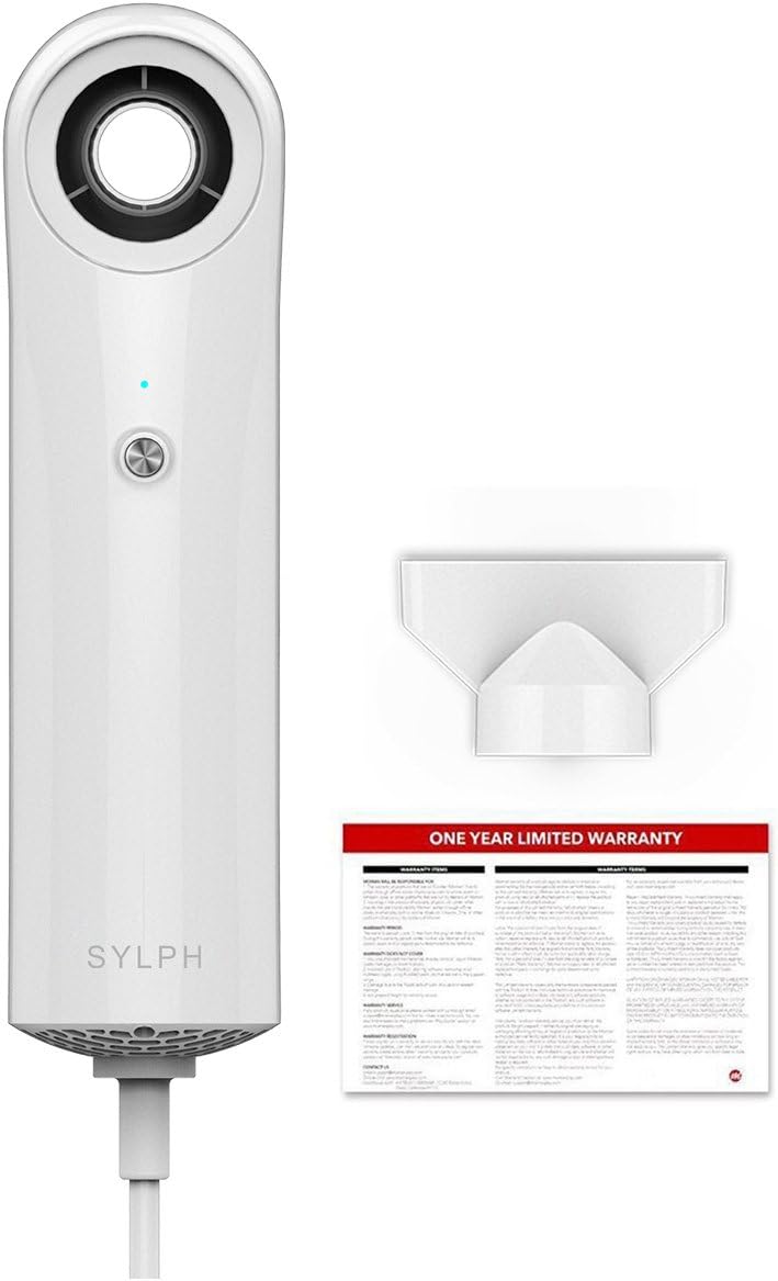 CAMO Sylph Hair Dryer, Portable Bladeless Ionic Hairdryer 5.3 oz with Heat Control Self-Cleaning (White)