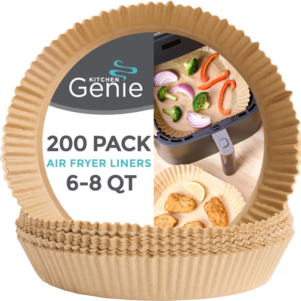 Photo 1 of KITCHEN GENIE BPA-Free Non Stick Air Fryer Liners Disposable, Fits 5-8 QTS, 200 PCS, Easy Cleanup Unbleached Parchment Paper Inserts, Airfryer Basket Sheets, Compatible with Most Fryers, 8 Inch Round
