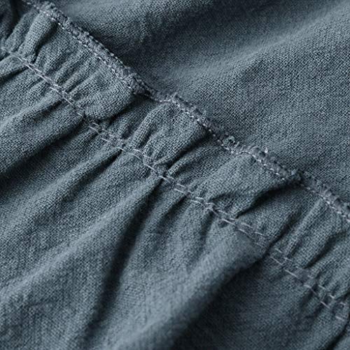 Mnyycxen Women's Comfy Drawstring Elastic Waist Linen Pants Ruffle Hem Long Pant with Pocket Navy - Thumbnail 3