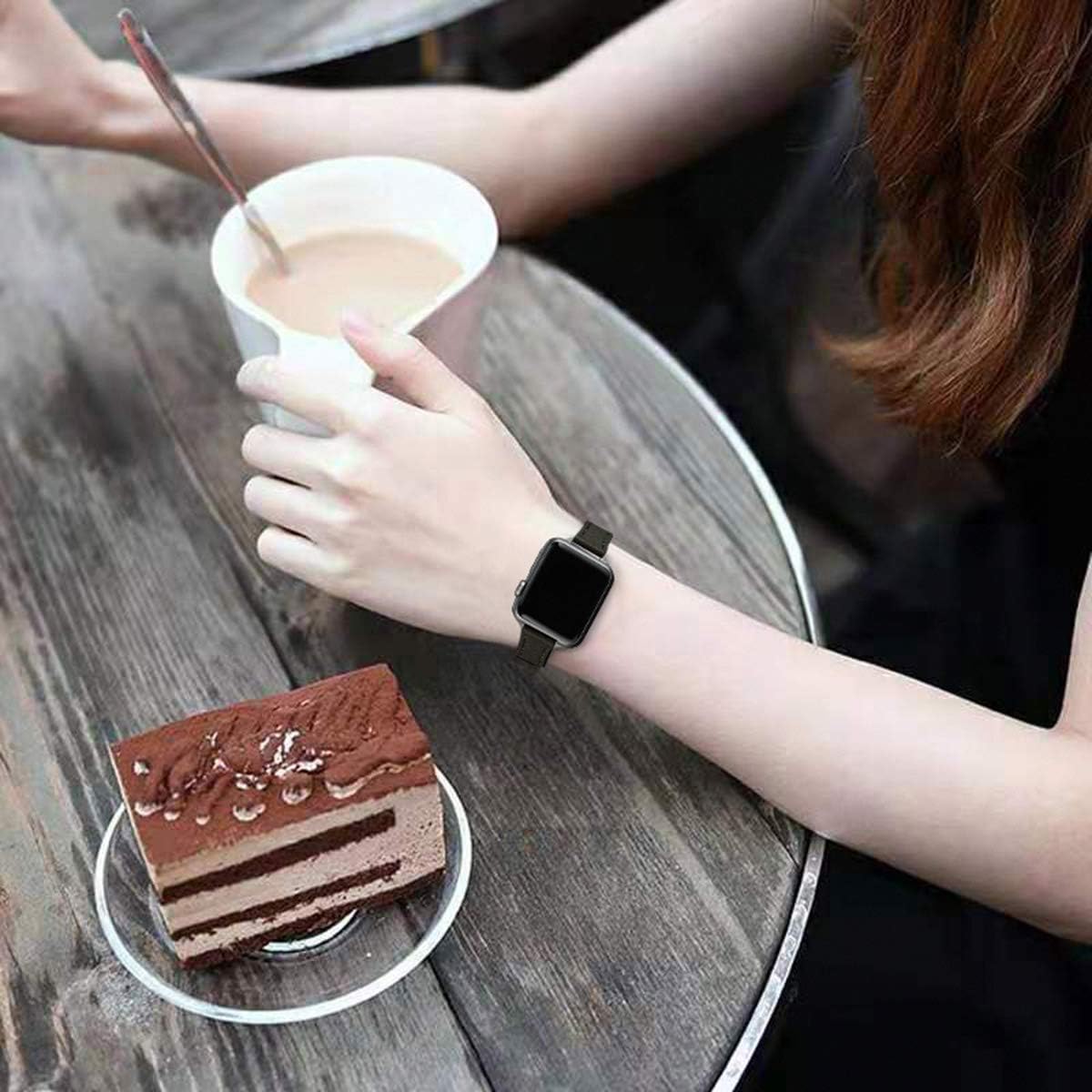 STIROLL Slim Leather Bands Compatible with Apple Watch Band 38mm 40mm 42mm 44mm, Top Grain Leather Watch Thin Wristband for iWatch SE Series 6/5/4/3/2/1 (Black with Black, 38mm/40mm)
